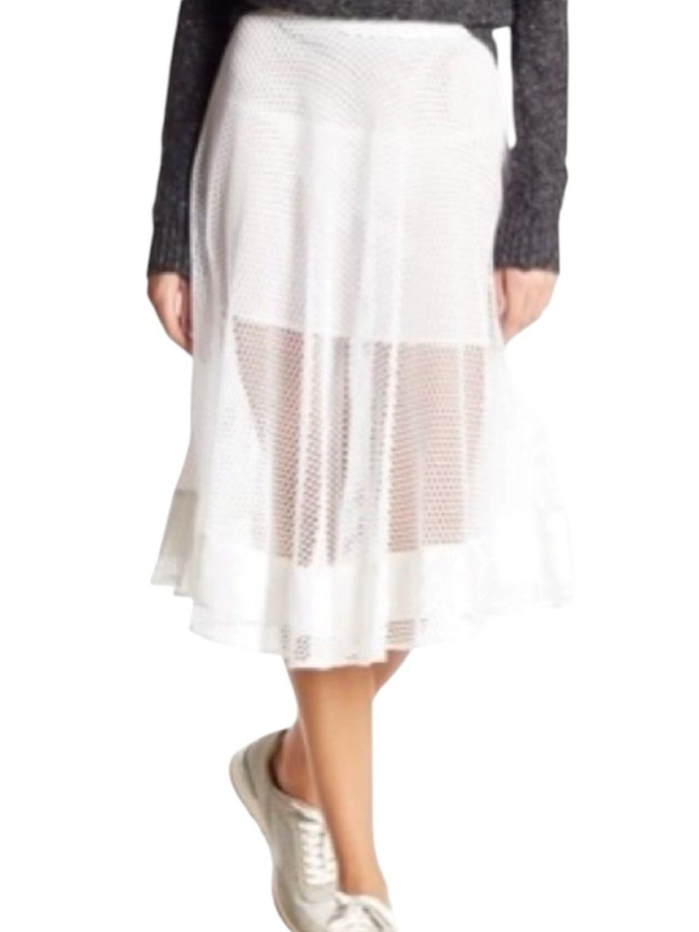 Rebecca Minkoff White net Midi Skirt with Flared Hem size 4